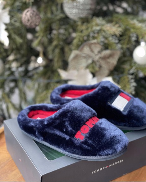 Papuče dámské Tommy Hilfiger plyšové modré 